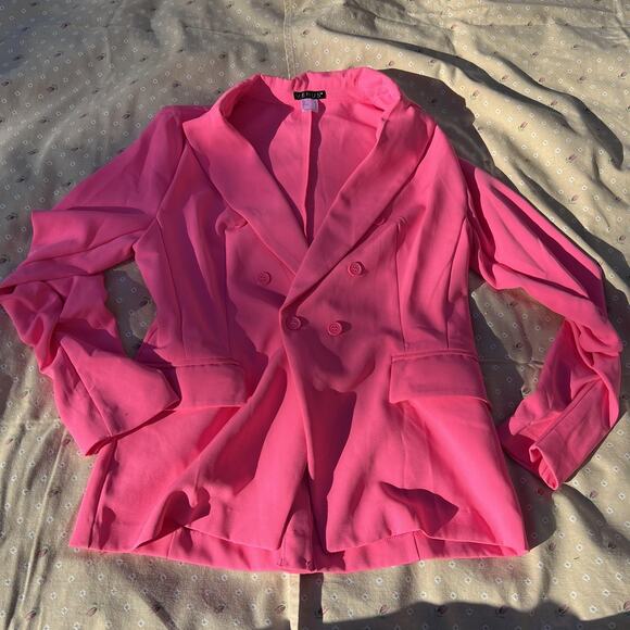 VENUS Blazer Womens 6 Pink Double Breasted Jacket Notch Lapel Pockets Dressy - Picture 1 of 5